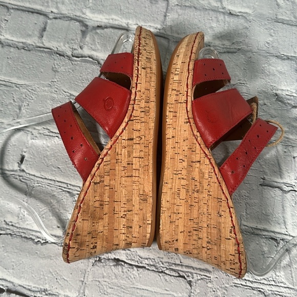 Born Wedge Sandals Women's 9 EU 40.5 Brick Red Leather Cork Wedge Shoes - Picture 5 of 16
